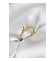Mey İthalat® Tek Taş Gold Renk Zirkon Taşlı Model Kadın Yüzük