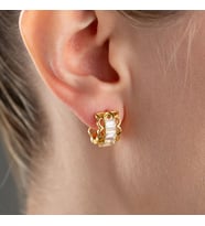 925 Ayar Gümüş Baget Taşlı Minimal Gold Halka Küpe (Altın)