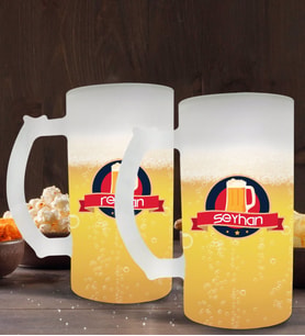 BK Gift Kişiye Özel İsimli 2’li Buzlu Cam Bira Bardağı 50cl-115 (Beyaz)