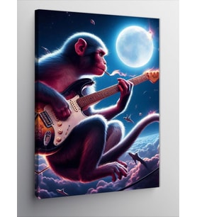 Kanvas Tablo Elektro Gitar Çalan Maymun