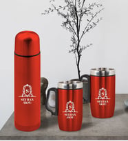 BK Gift Kişiye Özel Deri Çantalı Kırmızı Seyahat Termosu ve İkili Termos Mug Hediye Seti - 4