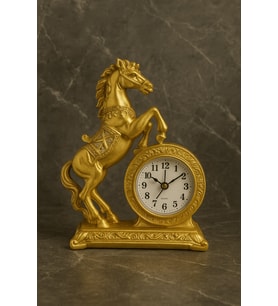 Altın Renk At Figürlü Masa Saati – 22x17 cm Dekoratif ve Şık Tasarım  Premium Hediye