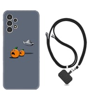 Samsung Galaxy M14 Kılıf Resimli Boyun Askılı İpli Desenli Silikon Orange Escape 1374