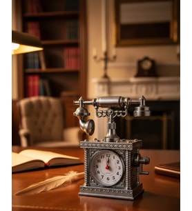 Vintage Telefon Tasarımlı Masa Saati Ve Çalar Saat Dekoratif Model