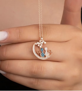 925 Ayar Gümüş Rose Yıldızlı Kedi Kolye
