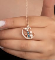 925 Ayar Gümüş Rose Yıldızlı Kedi Kolye