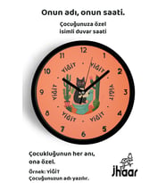 İsme Özel Soyut Kedi Çocuk Odası Duvar Saati Orta Boy 30 cm Siyah Camlı Sessiz