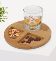 BK Gift Kişiye Özel Harf ve İsimli Viski Bardağı ve Doğal Masif Ahşap Yuvarlak Sunum Tabağı Çerezlik Hediye Seti-3