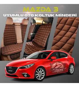 Mazda 3 Kahverengi Renk Tay Tüyü Cepli & Terletmez Sırtlı Oto Koltuk Minder Seti - Koltuk Koruma Kılıfı (ÖN & ARKA TAM SET)
