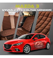Mazda 3 Kahverengi Renk Tay Tüyü Cepli & Terletmez Sırtlı Oto Koltuk Minder Seti - Koltuk Koruma Kılıfı (ÖN & ARKA TAM SET)