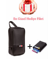 Adelina Erkek Siyah Seyahat Portföy Clutch El Çanta ve Mekanizmalı Cüzdan