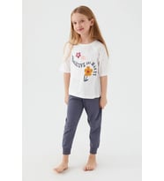 Kız Çocuk Kısa Kollu Çiçekli Pijama Takım