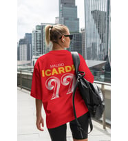 Mauro İcardi 99 numara forma baskılı çocuk erkek kadın kısa kollu  oversize unisex tişört t-shirt (Kırmızı)