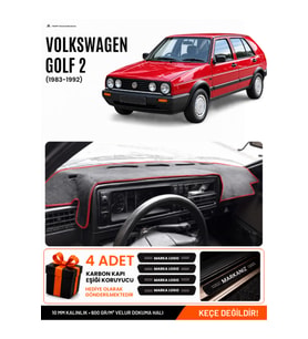 VOLKSWAGEN GOLF 2 (1983-1992) Uyumlu Torpido Örtüsü Torpido Kılıfı - Siyah Kırmızı