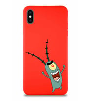 Apple iPhone XS Max Soft Premier Kapak Plankton Tasarımlı Silikon Kılıf - Kırmızı (Şeffaf)
