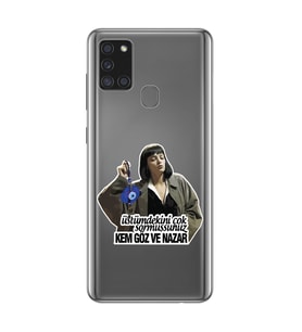 Samsung Galaxy A21S Uyumlu Kem Göz ve Nazar Tasarımlı Şeffaf Telefon Kılıfı