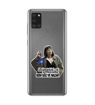Samsung Galaxy A21S Uyumlu Kem Göz ve Nazar Tasarımlı Şeffaf Telefon Kılıfı