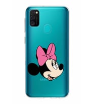 Samsung Galaxy M21 Kapak Minnie Mouse Tasarımlı Şeffaf Silikon Kılıf