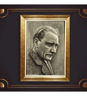 Özel Seri Paspartulu Çerçeveli Atatürk Tablo l144 (Gold)