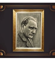 Özel Seri Paspartulu Çerçeveli Atatürk Tablo l144 (Gold)