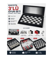 Manyetik 3’lü Oyun Seti Satranç Tavla Dama Katlanabilir Seyahat Aile Zeka Oyunu