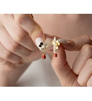925 Ayar Uğur Böcekli Yonca Küpe.rose.gold.rodaj