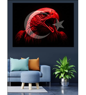 Türk Bayraklı Kartal Başı Dekoratif Kanvas - Mdf Ahşap Tablo