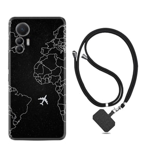 Xiaomi 12 Lite Kılıf Resimli Boyun Askılı İpli Desenli Silikon Series Black Plane 1868