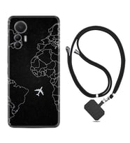 Xiaomi 12 Lite Kılıf Resimli Boyun Askılı İpli Desenli Silikon Series Black Plane 1868