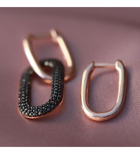 Apm Monaco Modeli Siyah Zirkon Taşlı Rose Gold Kaplama Gümüş Küpe