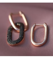 Apm Monaco Modeli Siyah Zirkon Taşlı Rose Gold Kaplama Gümüş Küpe