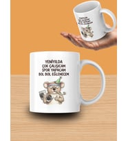 "Yeniyılda Çok Çalışıcam Spor Yapacam Bol Bol Eğlenecem" Yazılı Koala Tasarımlı Kupa