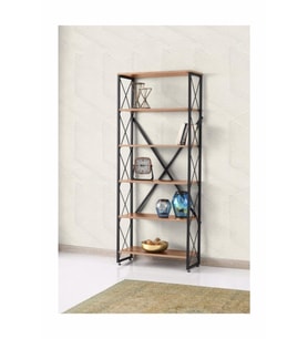 Modern Tarz Ahşap Metal 5 Raflı Kitaplık 80x30x180 80lik3271