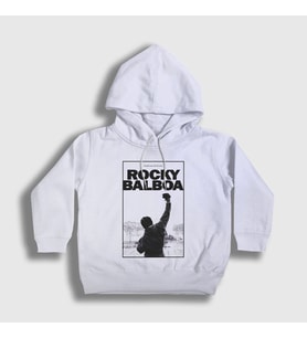 Presmono Unisex Çocuk Beyaz Over Film Rocky Kapüşonlu Sweatshirt 250192tt