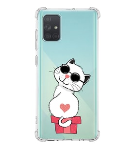 Samsung Galaxy A71 Uyumlu Köşe Korumalı Antişok Kapak Cool Cat Tasarımlı Şeffaf Silikon Kılıf