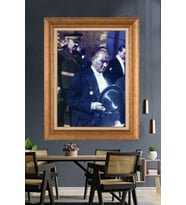 Altın Varaklı Çerçeveli Paspartulu Atatürk Tablo TR1247 (Gold)