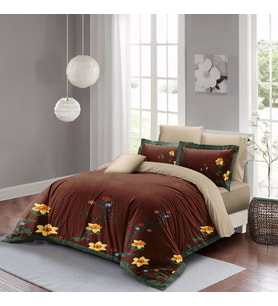 MonoHome Sun Flowers Çift Kişilik Nevresim Takımı 3D Pamuk Saten (Kahverengi)