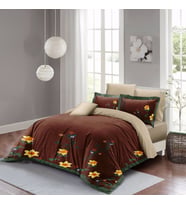 MonoHome Sun Flowers Çift Kişilik Nevresim Takımı 3D Pamuk Saten (Kahverengi)