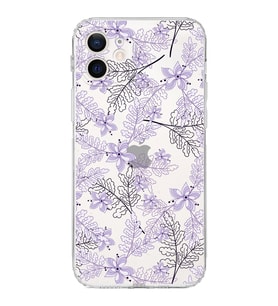 Apple iPhone 12 MiniKamera Korumalı Tıpalı Kapak Floral Lila Tasarımlı Şeffaf Kılıf