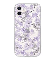 Apple iPhone 12 MiniKamera Korumalı Tıpalı Kapak Floral Lila Tasarımlı Şeffaf Kılıf