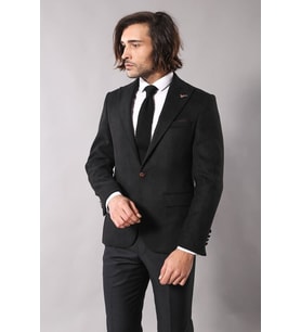 Tek Düğme Slim Fit Siyah Ceket  Wessi
