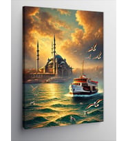 Kanvas Tablo Camii Ve Gün Batımı Manzarası