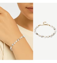 Altın Rengi Metal Zincirli Dorika Top Süslemeli Amorf Ay Taşı Doğaltaş Kadın Bileklik