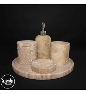 Sipahi Marble Traverten 5 Parça Banyo Seti