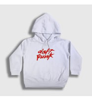 Presmono Unisex Çocuk Beyaz Logo Daft Punk Kapüşonlu Sweatshirt 59958tt (Beyaz)