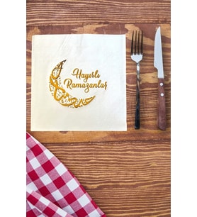 Hayırlı Ramazanlar Gold Yaldızlı Peçete 16lı 16x16 Cm Altın Varaklı M68