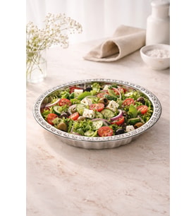Paslanmaz Çelik 29,5 cm Desenli Gümüş Salata ve Meyve Sunum Kasesi