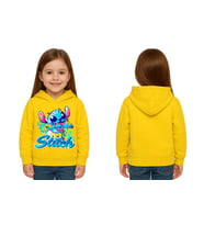 Unisex Stitch Baskılı Çocuk Swaetshirt  Baskılı Kapüşonlu 3 İplik Şardonlu (Sarı)