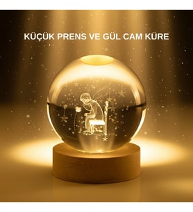 Küçük Prens Cam Küre USB Işıklı Ahşap Standlı Büyük Boy