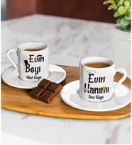 Kişiye Özel Evin hanımı Evin Reisi Tasarımlı Beyaz Türk Kahve Fincanı  Set